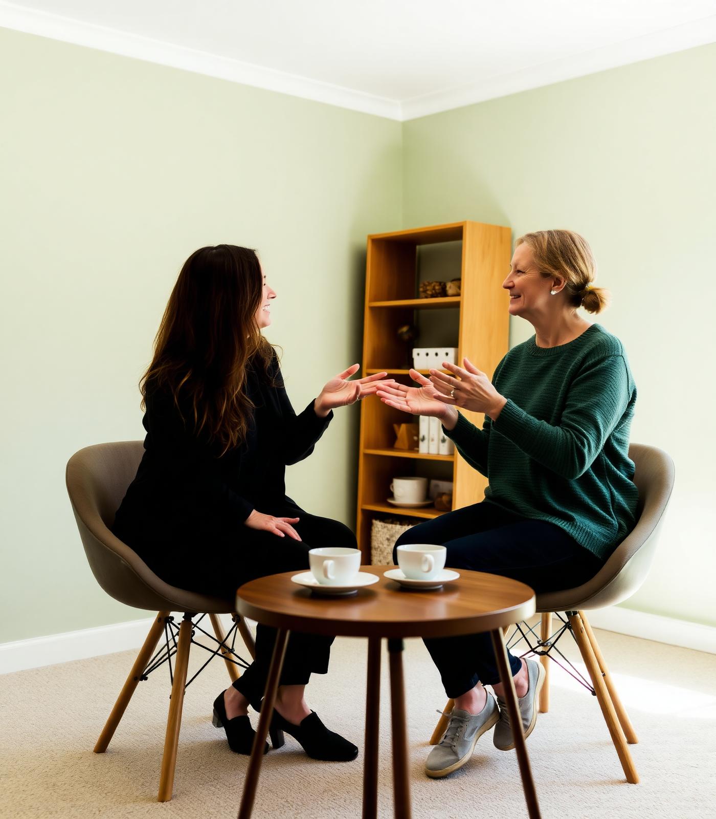 Two people in warm conversation